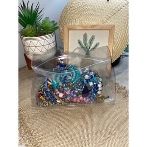 Mystery Jewelry Jar Bag Mostly Blue Mixed Colors Costume Jewelry Most Preowned